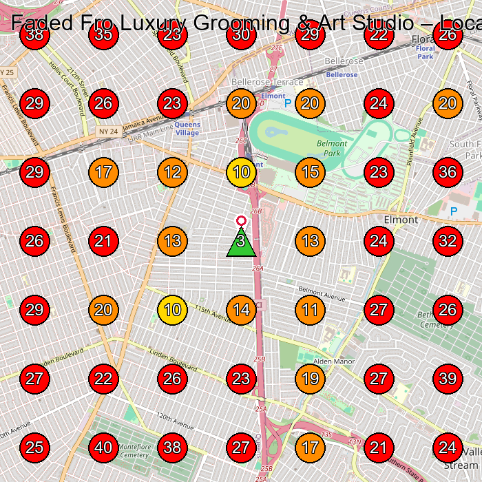 Faded Fro Luxury Grooming & Art Studio GeoGrid visibility map for Barber Shop in Jamaica Ave